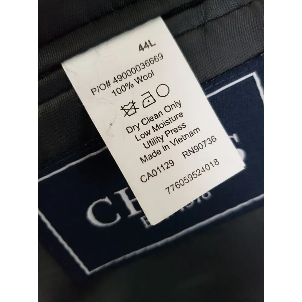 Chaps Wool Sports‎ Coat Navy Blue Jacket Blazer 44L Two Button Closure